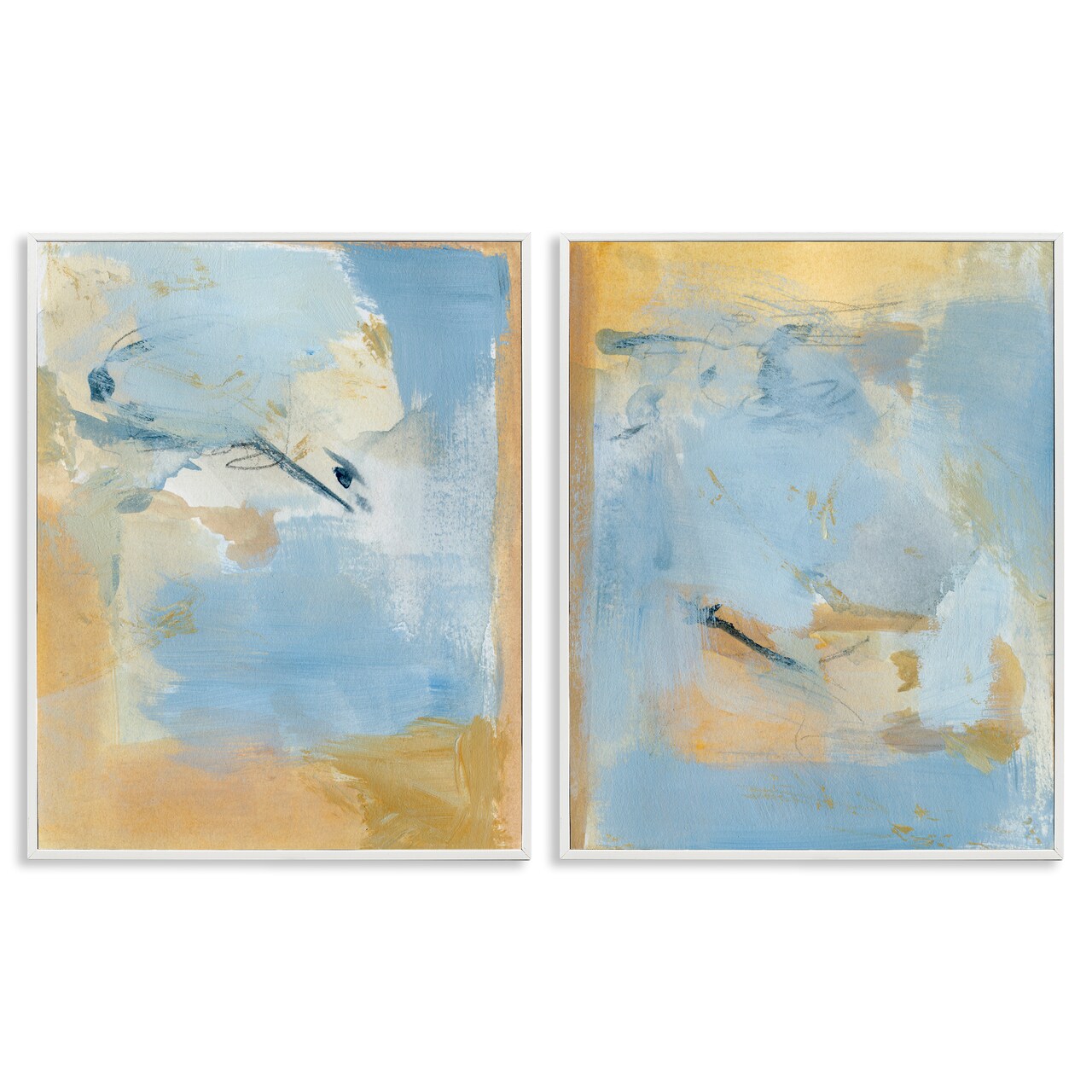 Stupell Industries Light Blue Pastel Gold 2 pc Framed Giclee Wall Art Set Design by Victoria Barnes